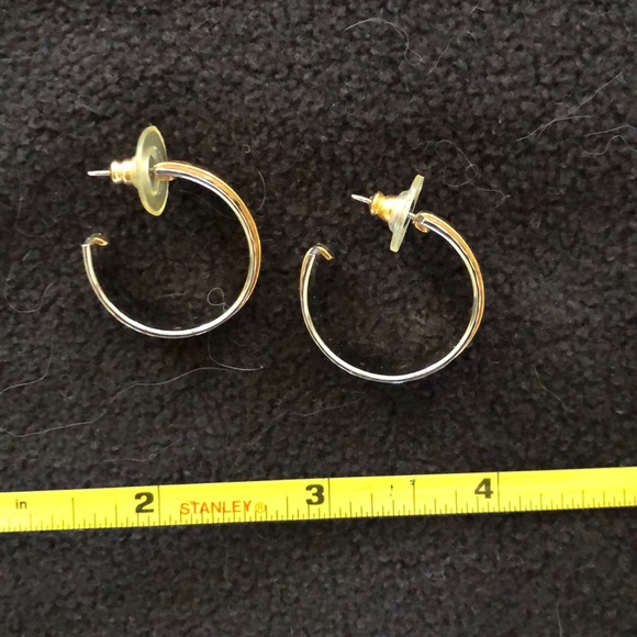 Silver and gold toned hoop pierced earrings - Picture 1 of 3